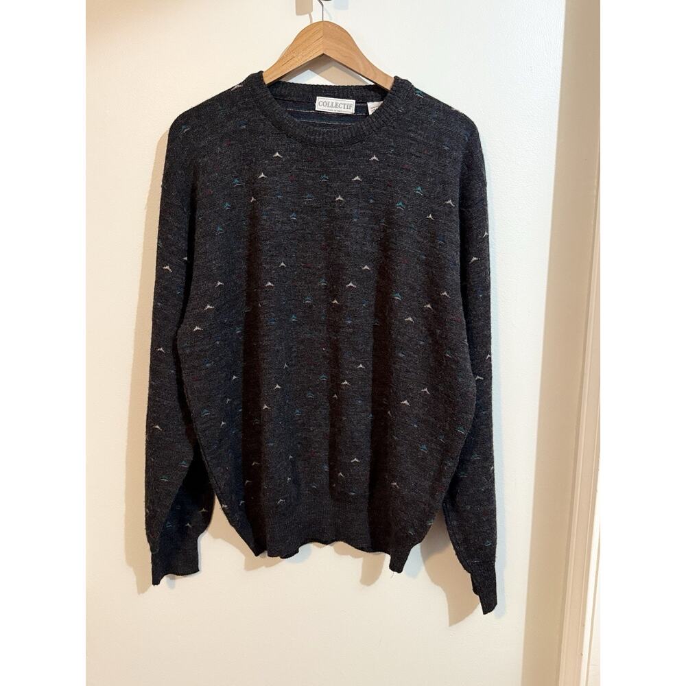 Vtg COLLECTIF Italy 90s Crew Neck Sweater Gray Men’s Sz xL. Acrylic/Wool